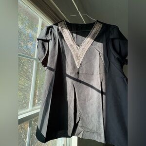 Black Blouse with Lace V-Neck